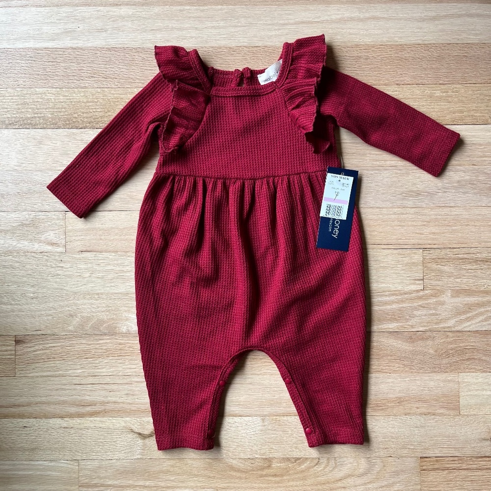 NWT Berry & Olive Wreath Waffled Knit Romper